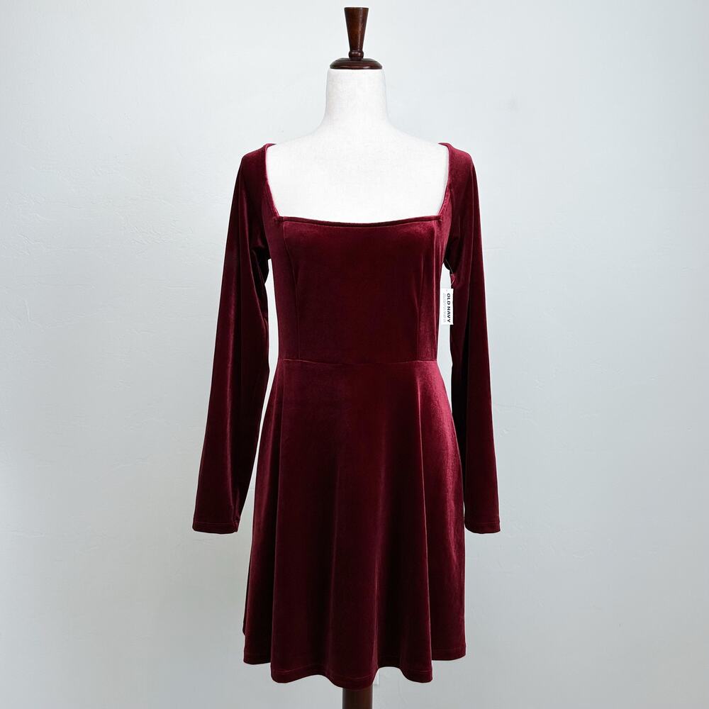 Old Navy Scarlet Velvet Square Neckline Juliet Mini Dress NWT - Picture 2 of 10